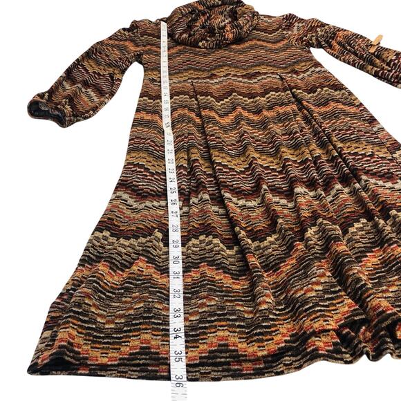 New Directions Orange Green Tan Chevron Print Knit Dress Long Sleeve Cowl Neck - Picture 9 of 16